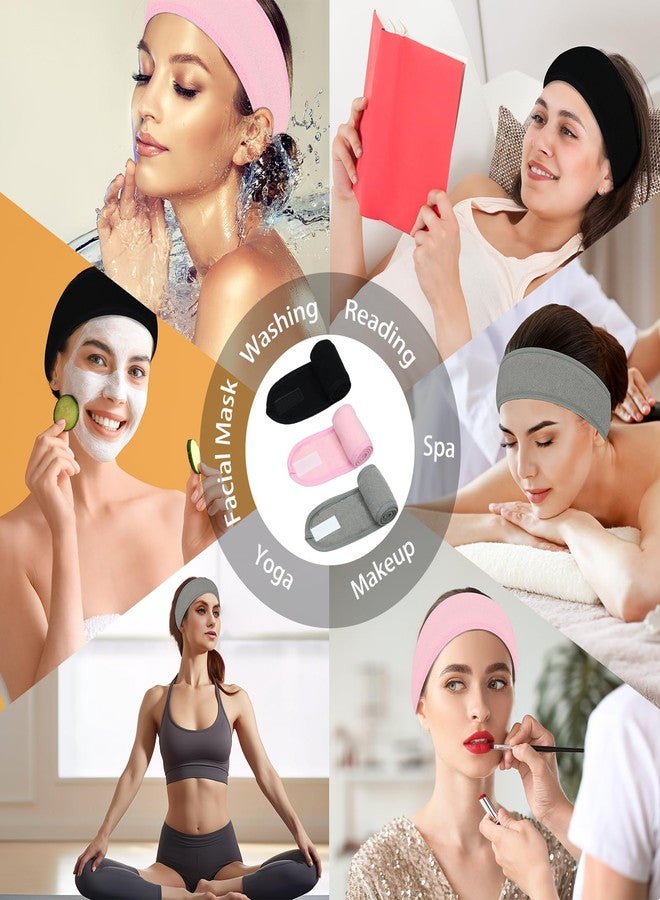 Pejnl 3 Pack Facial Spa Headband for Women - Adjustable, Non-Slip Terry Cloth Headband for Washing Face, Makeup, and Shower - Soft and Stretchable Hair Wrap - Image 4
